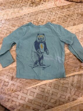 Old Navy Teal Long-Sleeve Tee with Skateboarding Bear Graphic